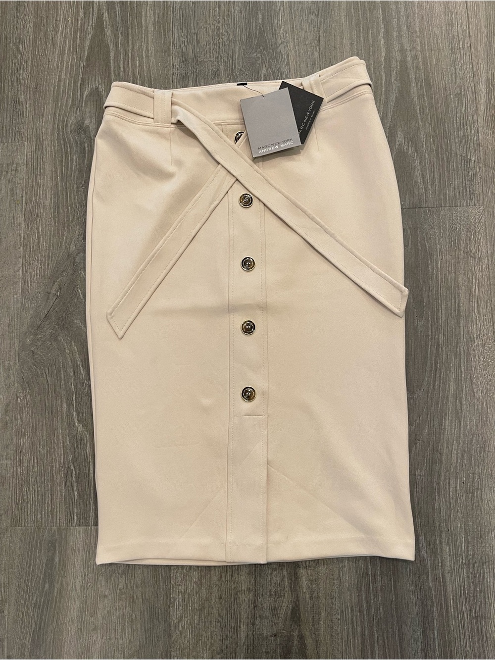 Marc New York Cream Button-Front Pencil Skirt with Waist Tie